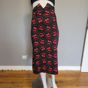 Collectif Cherry Midi Skirt with Notched Waist, VGUC, Size 12
